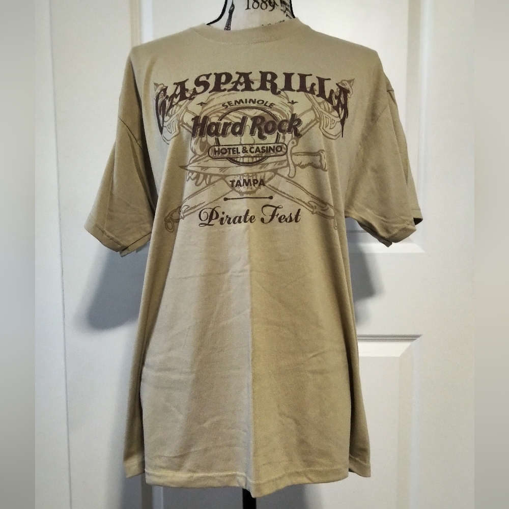BRAND NEW Hard Rock Cafe Tan Pirate Fest Graphic Tee with Brown Print- L